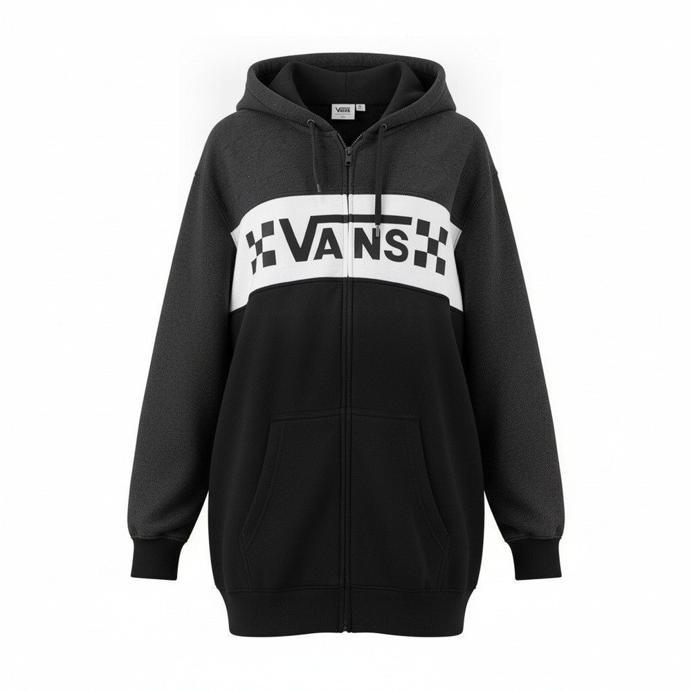 Vans Mens Colorblock Full Zip Hoodie Charcoal White Black Checkerboard Logo L